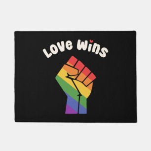 LGBT Love Wins Pride Fist Design for Equality Doormat