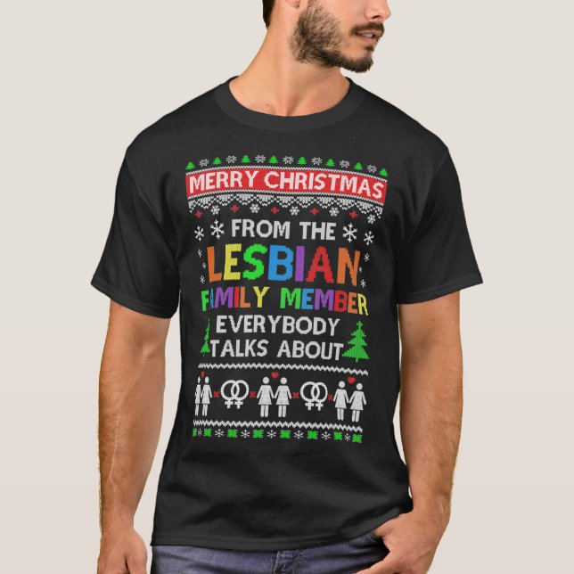 LGBT Merry Christmas From Lesbian Aunt Family Ugly T-Shirt (Front)