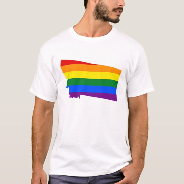 LGBT  Montana, US state flag map T-Shirt (Front)