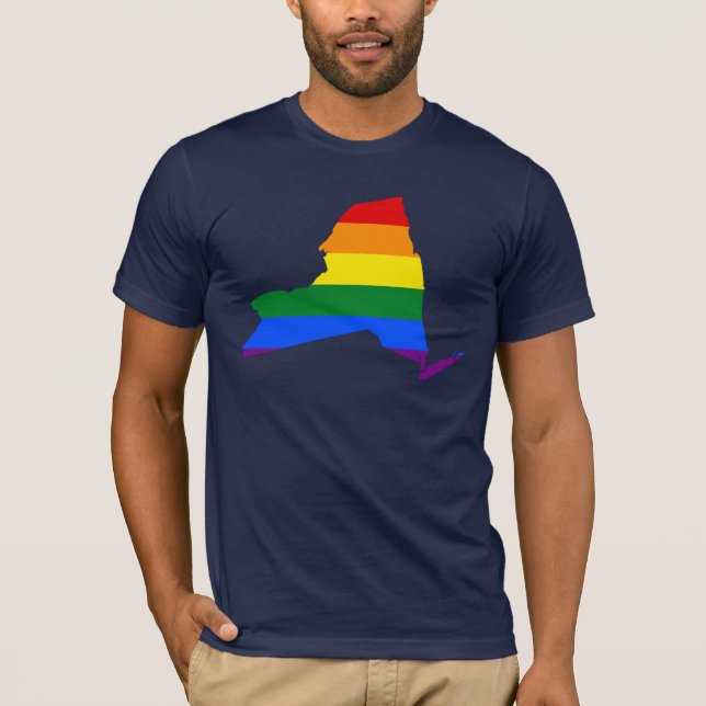 LGBT New York, US state flag map T-Shirt (Front)