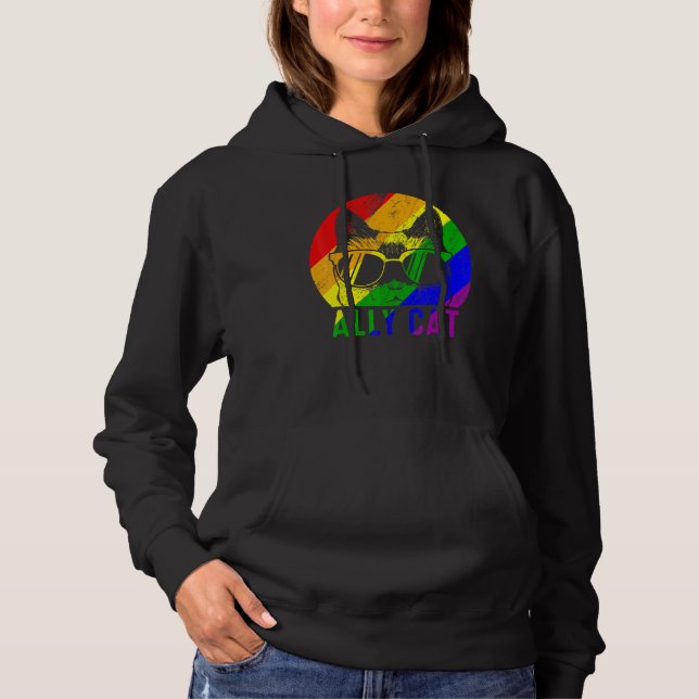 Lgbt Pride Ally Cat Rainbow  Flag Gay Lesbian Supp Hoodie (Front)
