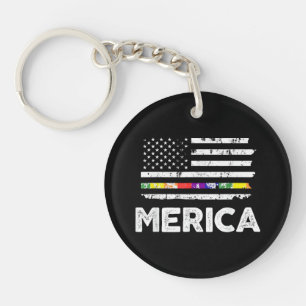 LGBT Pride American Flag T Shirt - 4th of July Gay Key Ring