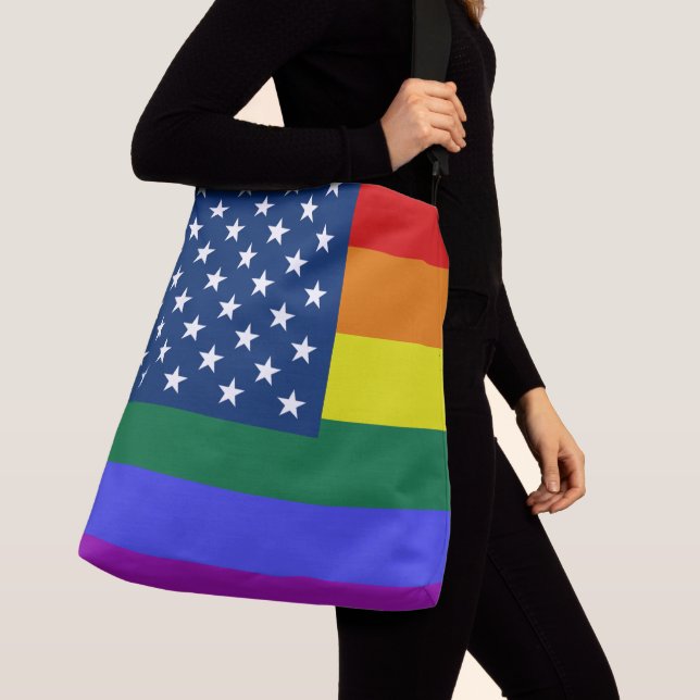 LGBT Pride American Flag with Stars Crossbody Bag (Close Up)
