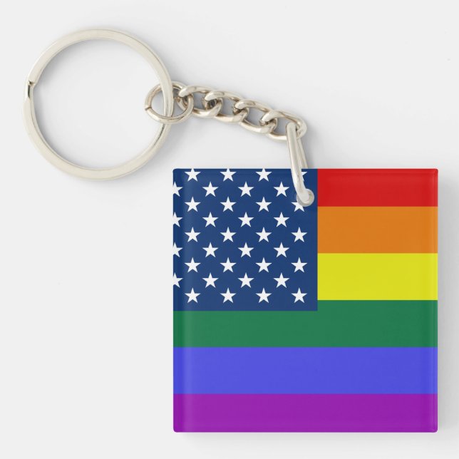 LGBT Pride American Flag with Stars Key Ring (Front)