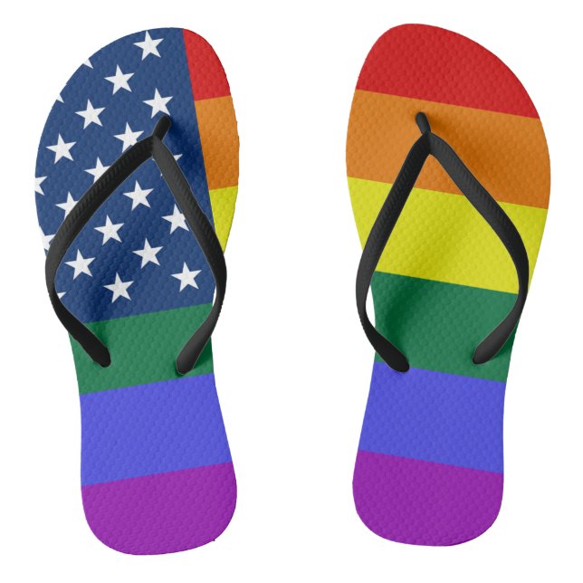 LGBT Pride American Flag with Stars Thongs (Footbed)