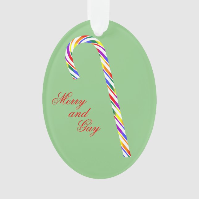 LGBT+ Pride Candy Cane Acrylic Ornament (Front)