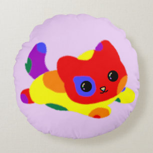 LGBT+ Pride Cat Round Throw Pillow