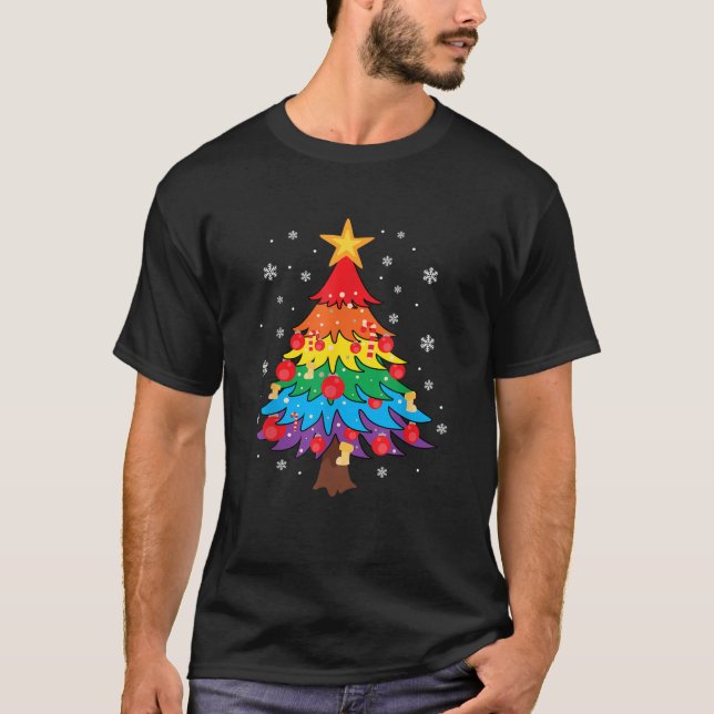 LGBT Pride Christmas Tree Pajama Cool Rainbow Flag T-Shirt (Front)