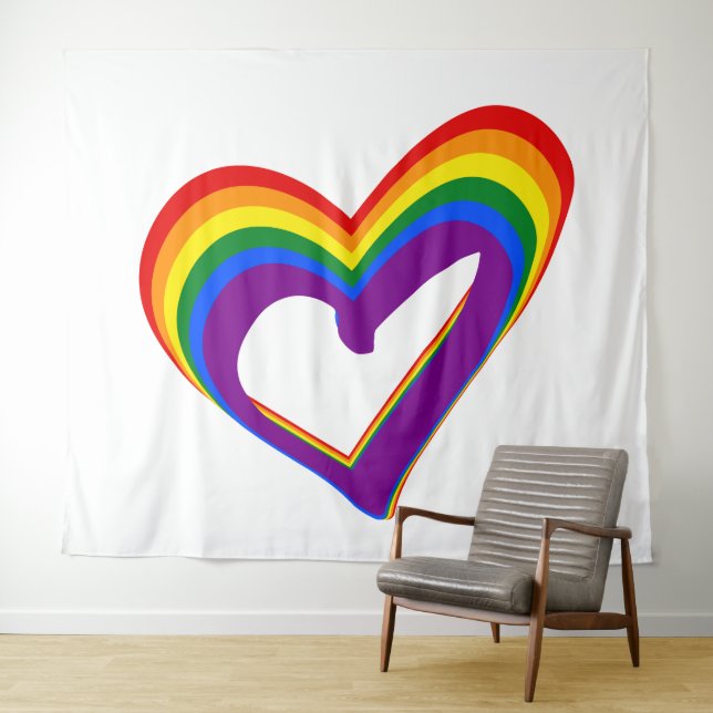 LGBT Pride Colourful Rainbow Flag Heart Gay Love Tapestry (In Situ (Horizontal))