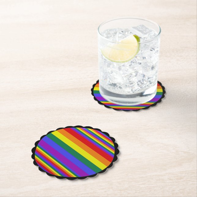 LGBT Pride Colours Black Paper Coaster (Insitu)