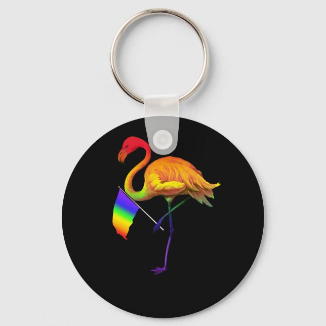 LGBT Pride Flamingos in Flag Colours Key Ring (Front)