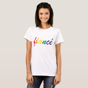 LGBT Pride Gay Lesbian Fiance Wedding Rainbow Text T-Shirt