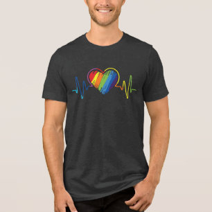 LGBT Pride Gay Lesbian Modern Rainbow Heartbeat Tri-Blend Shirt