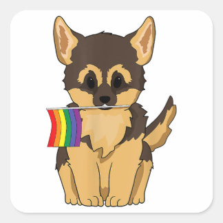 LGBT Pride German Shepherd Dog rainbow flag Gay Le Square Sticker