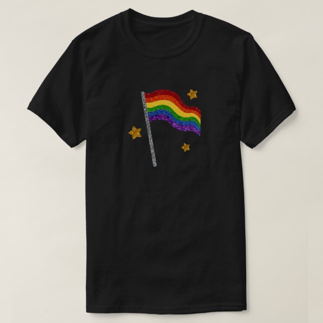 LGBT Pride Glitter Flag & Stars T-Shirt (Design Front)