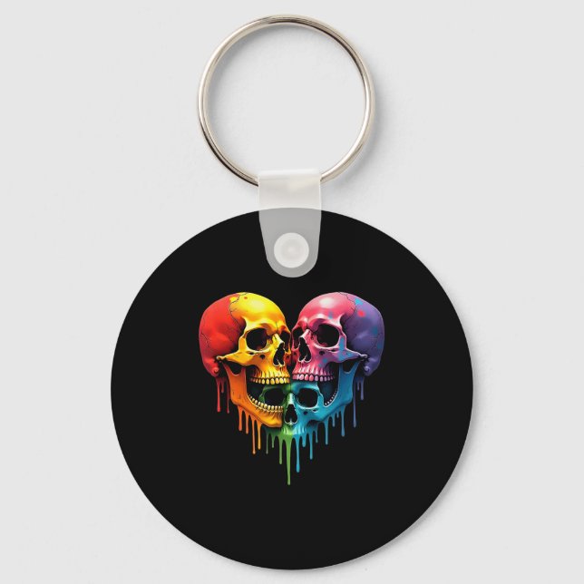 Lgbt Pride Halloween Horror Skeleton Skull Rainbow Key Ring (Front)