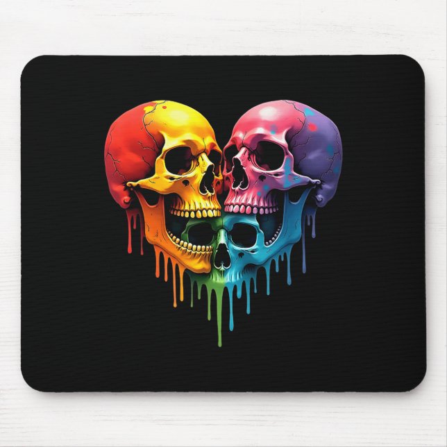 Lgbt Pride Halloween Horror Skeleton Skull Rainbow Mouse Pad (Front)