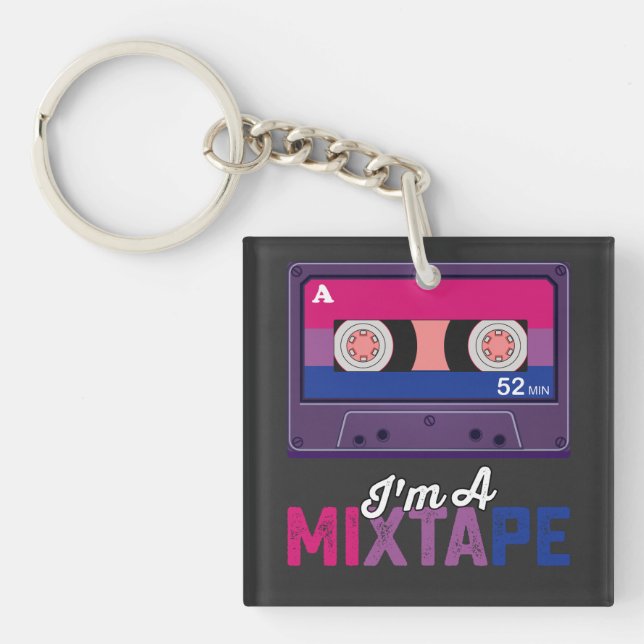 LGBT Pride Im A Mixtape Cassette Bi Key Ring (Front)