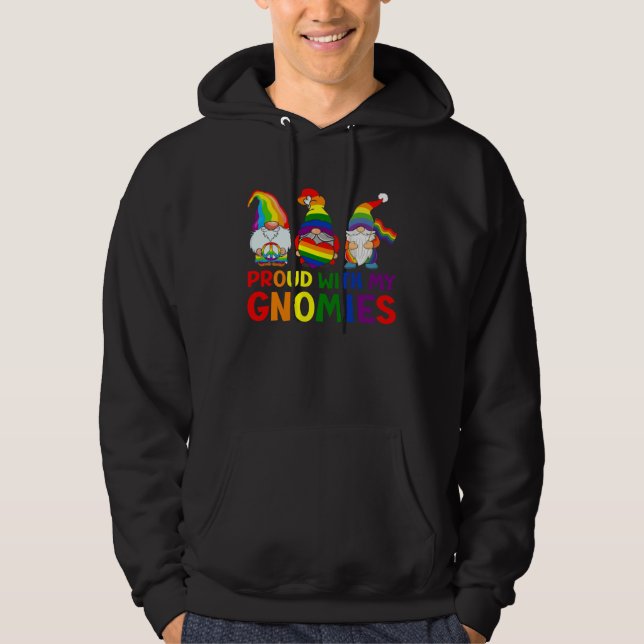 LGBT Pride LGBTQ Rainbow Gnomies  Proud with my Gn Hoodie (Front)