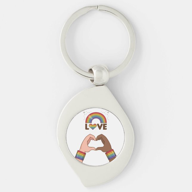 LGBT+Pride. Love rainbow. Heart.  Keychain (Front)