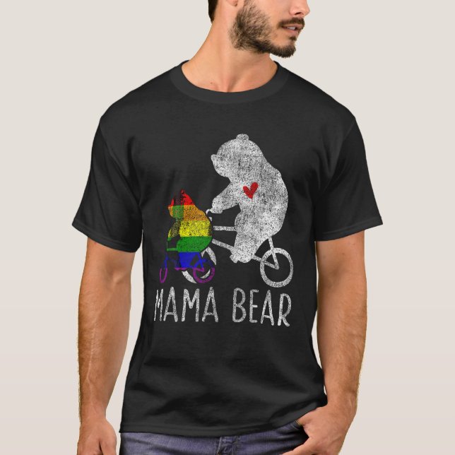 LGBT Pride Mama Bear Rainbow Mum Support Mother Bi T-Shirt (Front)