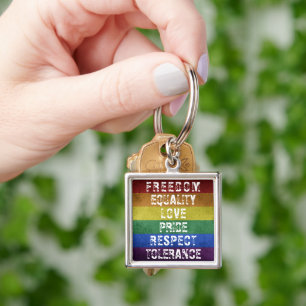 LGBT Pride Modern Rainbow Stripes Flag Key Ring