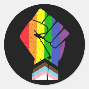 LGBT Pride (Progress) Flag with raised fist Classic Round Sticker