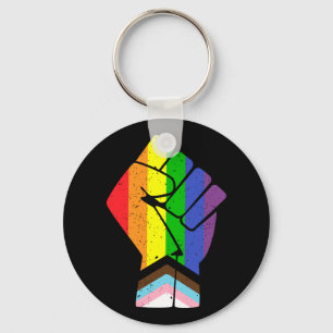 LGBT Pride (Progress) Flag with raised fist Key Ring