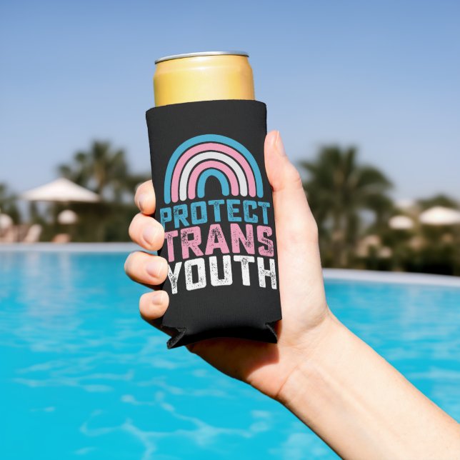 LGBT Pride Protect Trans Transgender Youth Kids Seltzer Can Cooler (In Situ Pool)