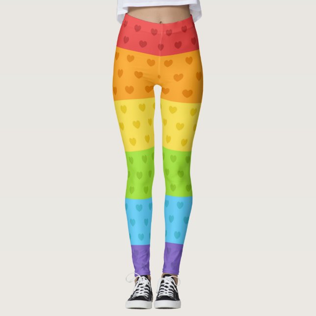 LGBT Pride Rainbow Colour Hearts Leggings (Front)