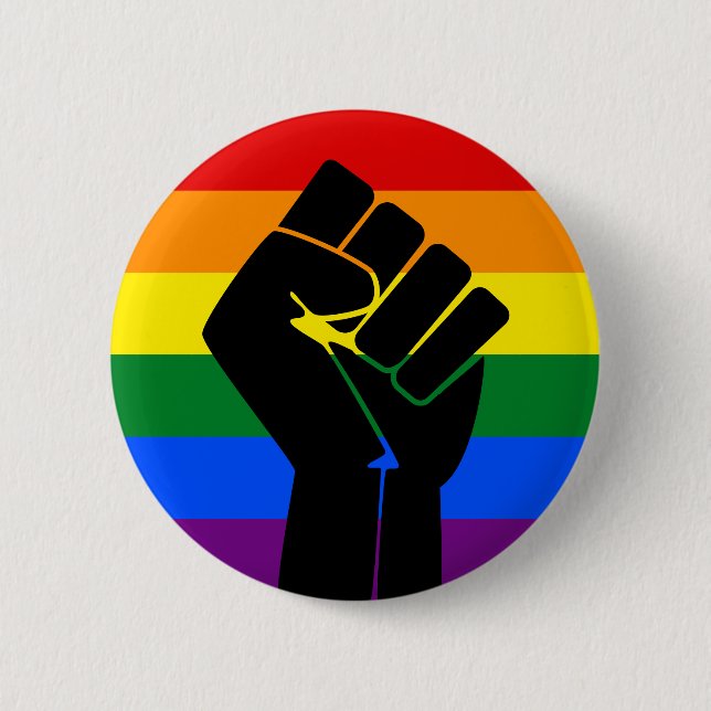 LGBT Pride (Rainbow) Flag with raised fist 6 Cm Round Badge (Front)