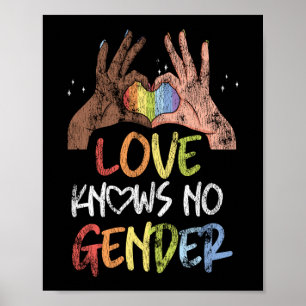 LGBT Pride Rainbow Love Knows No Gender Black Poster