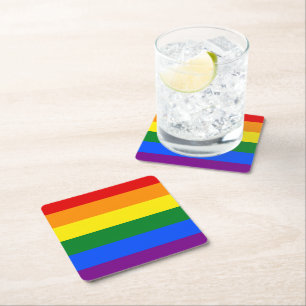 LGBT Pride Rainbow Stripes Square Paper Coaster