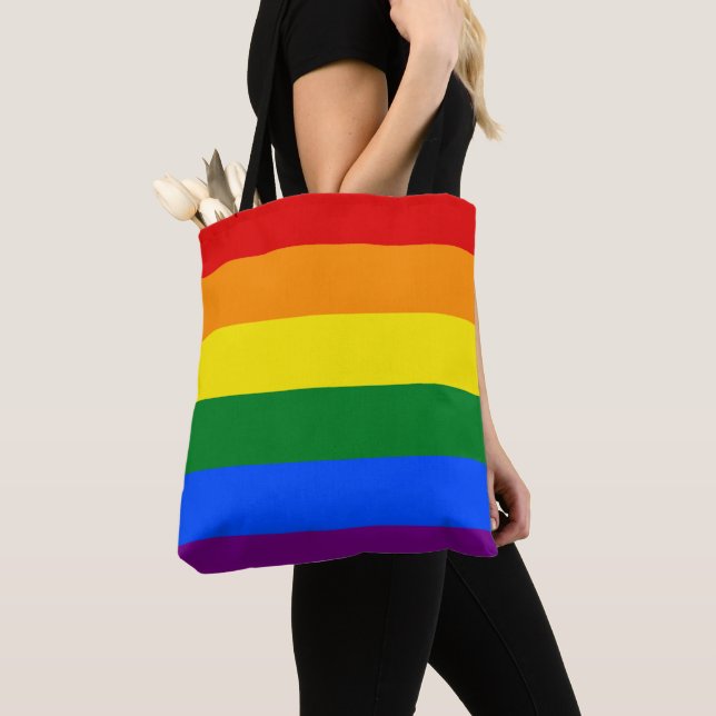 LGBT Pride Rainbow Stripes Tote Bag (Close Up)
