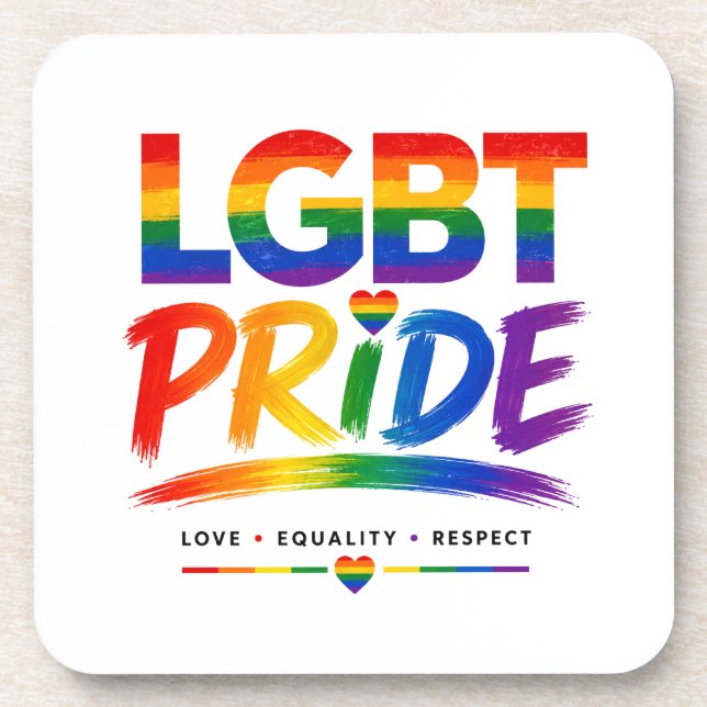 LGBT Pride Rainbow Typography Coaster (Front)
