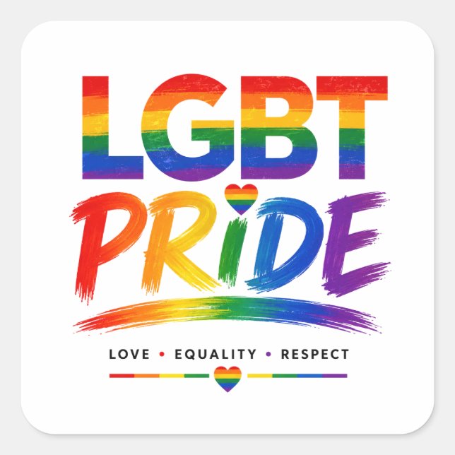 LGBT Pride Rainbow Typography Square Sticker (Front)