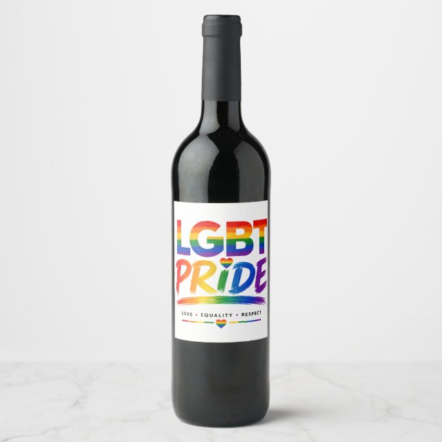 LGBT Pride Rainbow Typography Wine Label (Front)