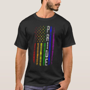 LGBT Pride Rainbow US Flag Gay Lesbian Support Equ T-Shirt