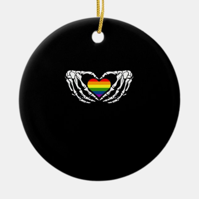 Lgbt Pride Skeleton Halloween Goth Heart Classic Ceramic Ornament (Front)