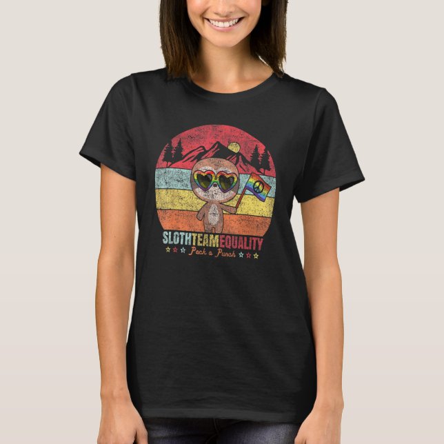 Lgbt Pride Sloth Team Equality Rainbow Flag Suppor T-Shirt (Front)
