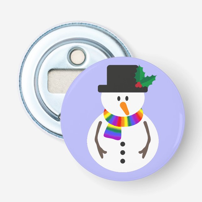 LGBT+ Pride Snowman Button Bottle Opener (Front)