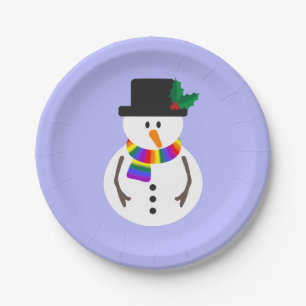LGBT+ Pride Snowman Paper Plates