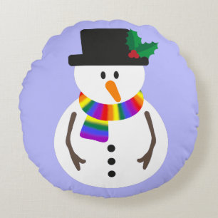 LGBT+ Pride Snowman Round Throw Pillow