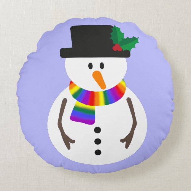 LGBT+ Pride Snowman Round Throw Pillow (Front)