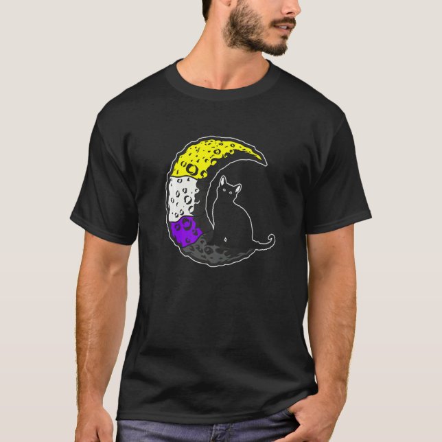 Lgbt Pride Social Movement Non Binary Cat Moon T-Shirt (Front)