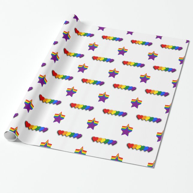 LGBT pride stars and hearts Wrapping Paper (Unrolled)
