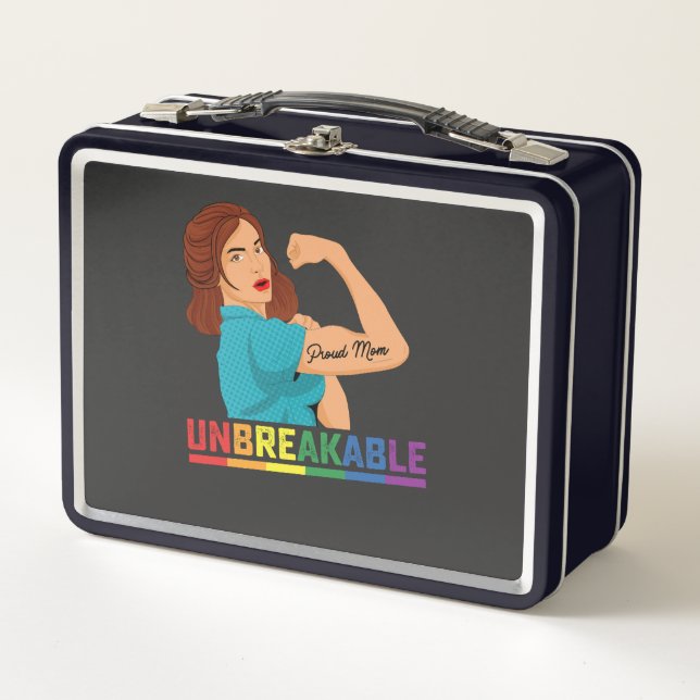 LGBT Pride Unbreakable Proud Mum Gay Lesbian Trans Metal Lunch Box (Front)