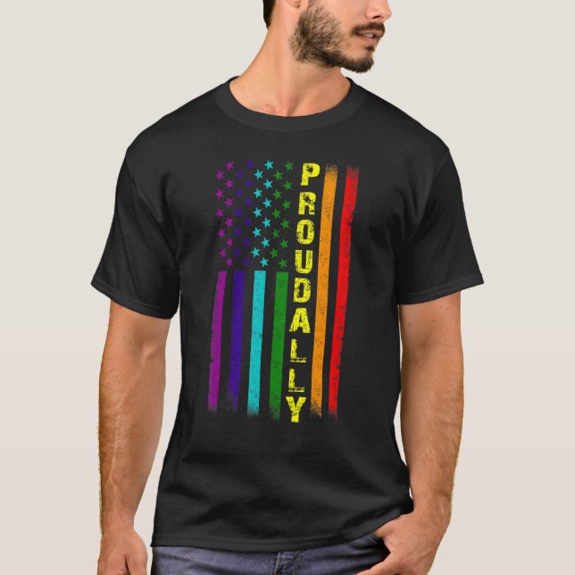 Lgbt Proud Ally Lgbtq Proud American Flags Rainbow T-Shirt (Front)