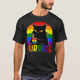 Lgbt Purride Cat Coffee Rainbow Flag Ally Gay T-Shirt