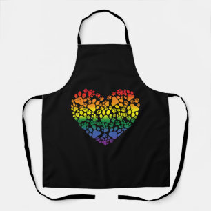 LGBT Q Dog Paw Print Gay Pride Rainbow Heart Apron